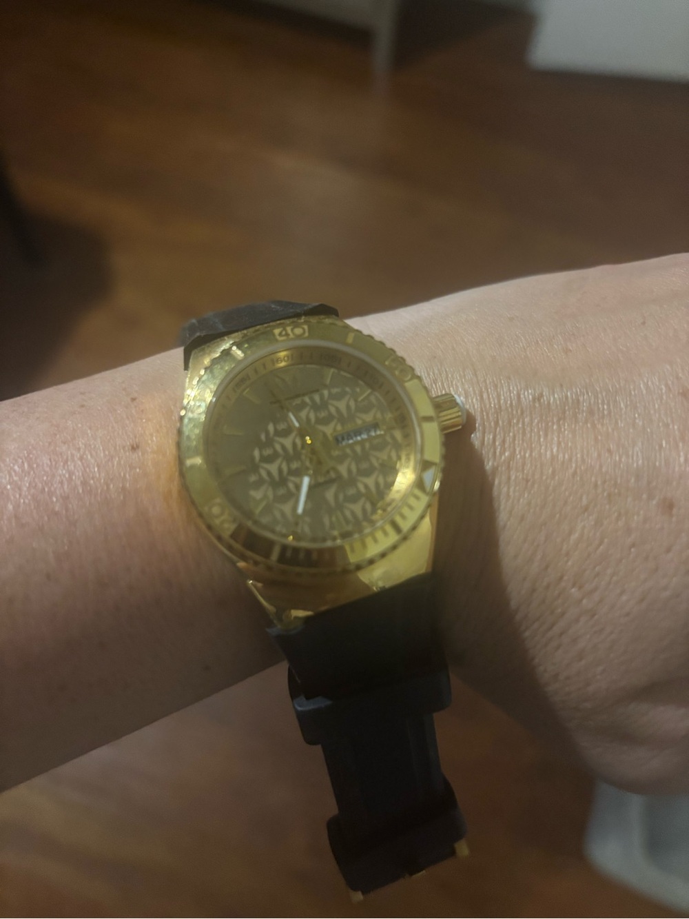 Technomarine Gold Dial Watch with Black Silicone Strap